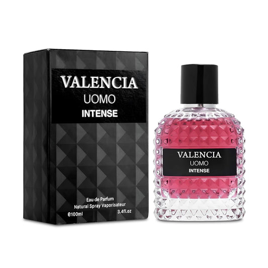 Valencia UOMO Intense Sensual Woody Fragrance for Men | Long Lasting Cologne Aromatic Scent, Eau de Parfum Natural Spray - Great Holiday Gift, 3.4 Fl Oz/100 Ml