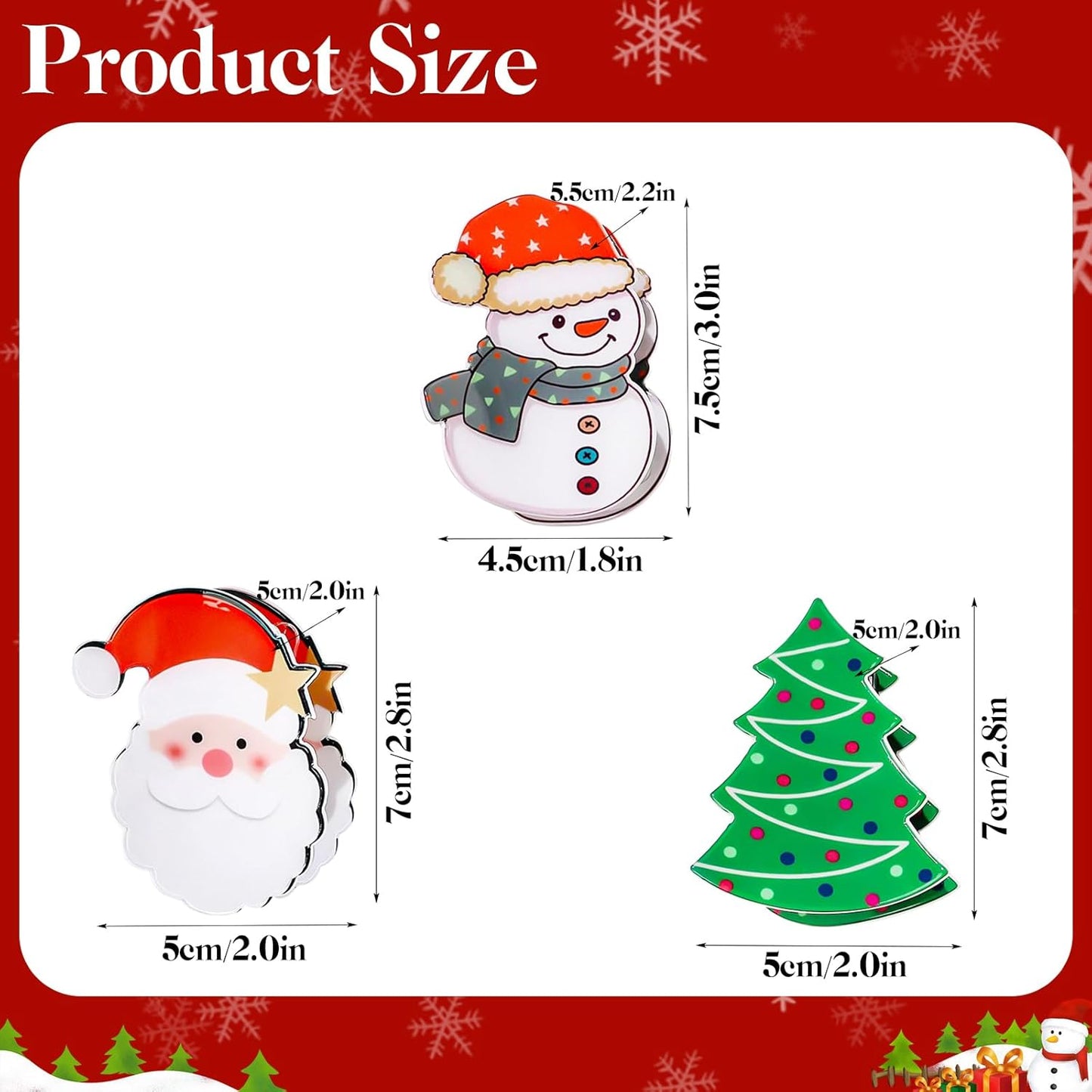 3 Pcs Christmas Hair Clips for Women Girls, Cute Snowman Tree Cartoon Old Man Hair Claw Clips, Large Hair Claw, Christmas Hair Accessories, Winter Xmas Claw Clips for Thick Hair and Thin Hair