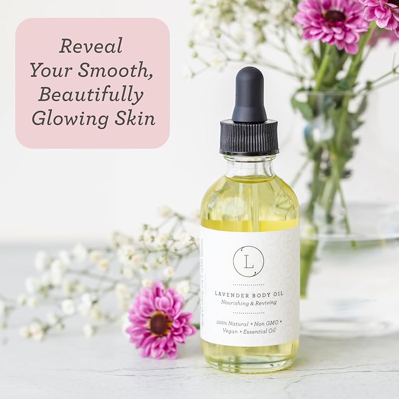Lizush Lavender Body Oil - 2 oz Natural, Vegan, Non-GMO Moisturizing Bath Oil for Silky Skin with Premium Essential Oils - Handmade in the USA