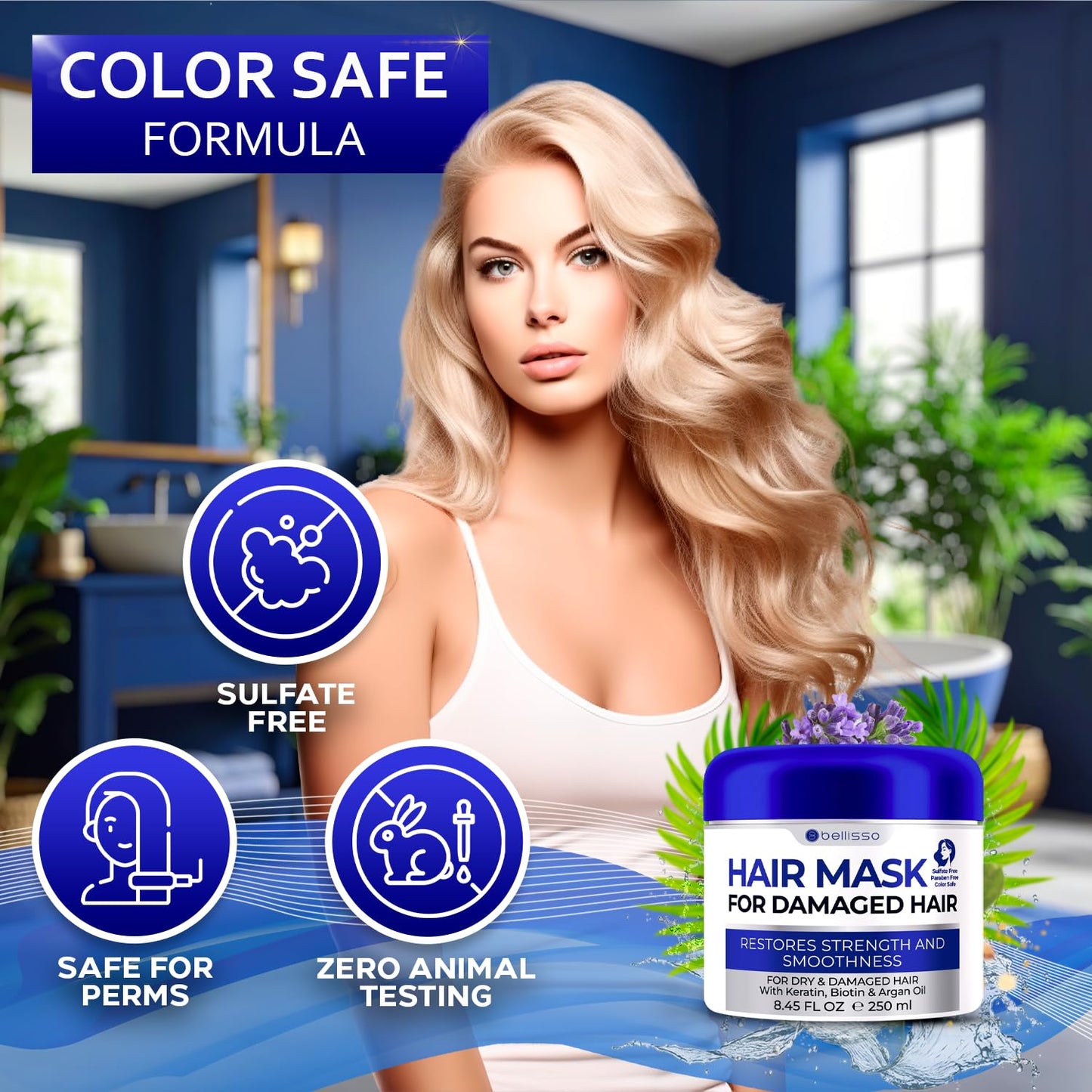 BELLISSO Hair Mask for Damaged Hair - Deep Conditioning and Moisturizing Repair Treatment for Dry Split Ends and Breakage - Hydrating Moisturizer Products for Women and Men - 8.45 Fl Oz