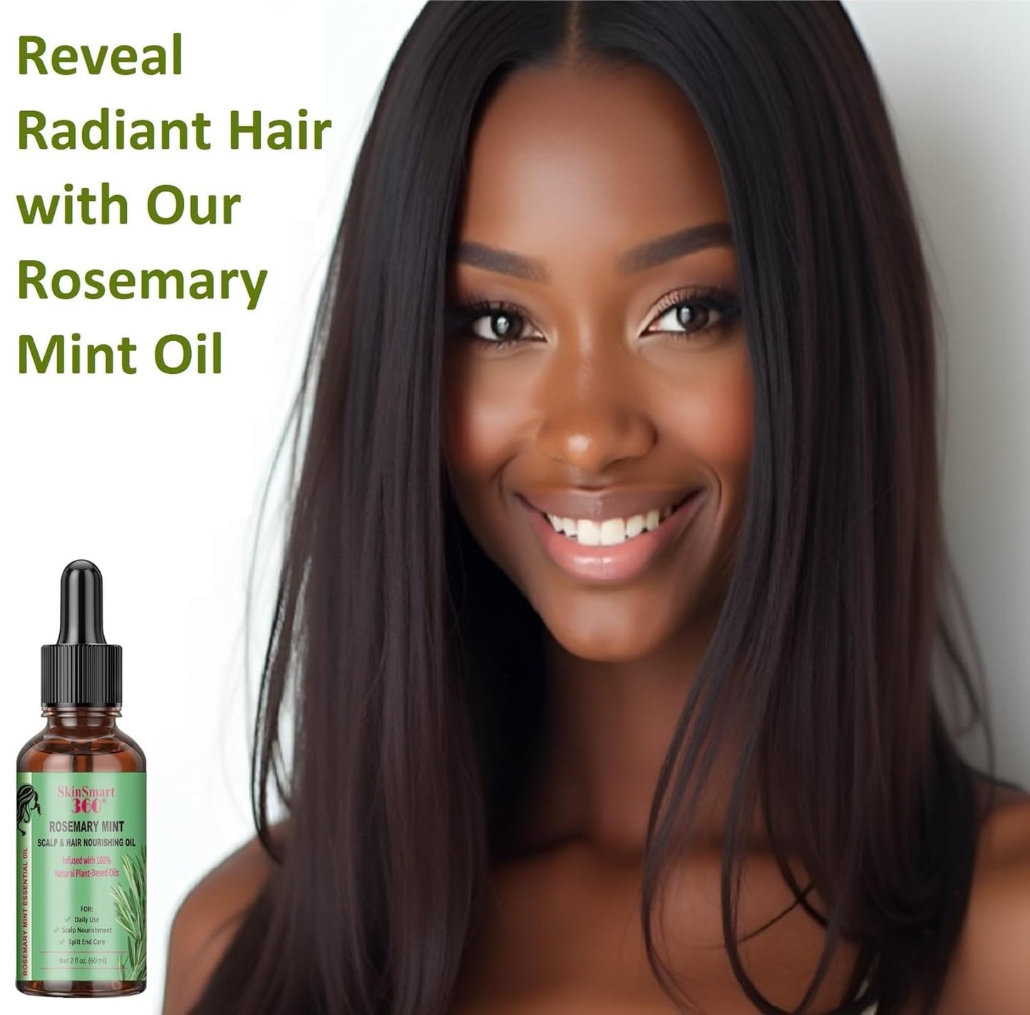 SkinSmart 360® Rosemary Mint Hair Growth Oil & Scalp Care for Men & Women – 100% Natural, Plant-Based, Non-Greasy Formula for Hair, Eyebrows & Lashes – 60 mL