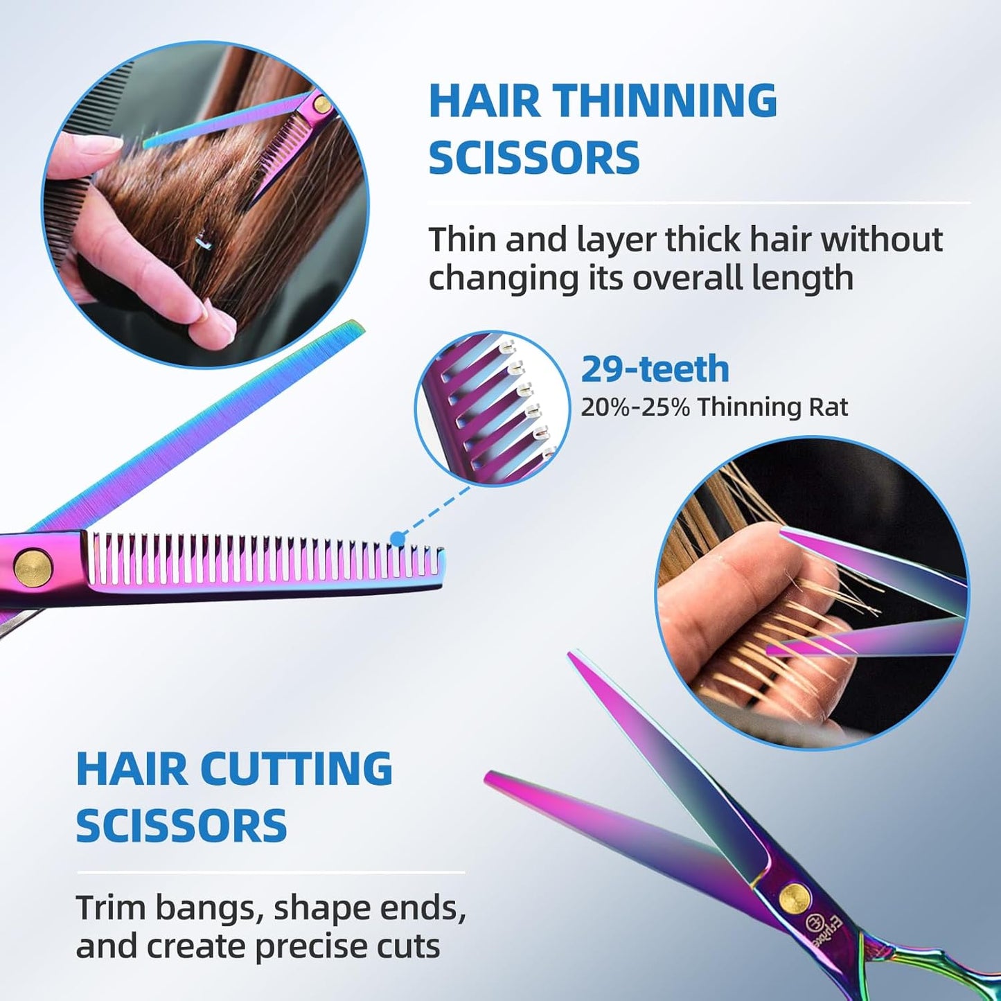 Hair Scissors Shears Professional - 6.5-Inch Multifunctional Barber Scissors Set, Salon Thinning and Straight Shears, Ideal Christmas Gift for Mother, Father, and Friends (Multi-Colored)