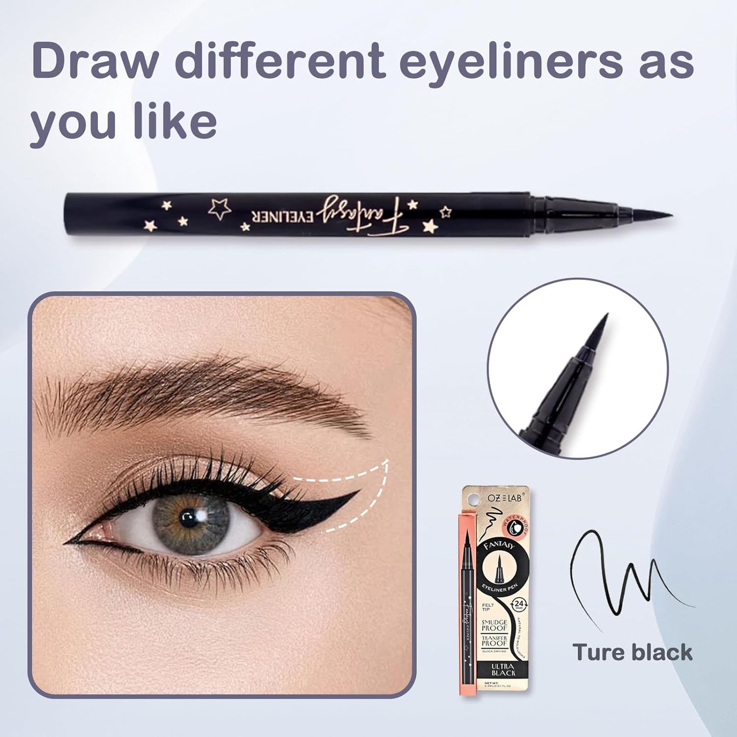 Beauty Fantasy Eyeliner Pen – Ultra-Fine Felt Tip, Waterproof & Smudge-Proof Liquid Eyeliner, 24H Long Wear, Jet Black, Quick-Drying, Cruelty-Free, 0.01 FL.OZ/0.4 ML