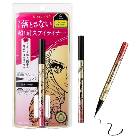 HEROINE MAKE by KISSME Waterproof Eyeliner for Intense Color & Ultra-Fine 0.1mm Tip, Liquid Eyeliner Pen with Organic Beauty Serum, Cat Eye Liner for Long Lasting Dramatic Lines, Jet Black 1 EA, PRIME