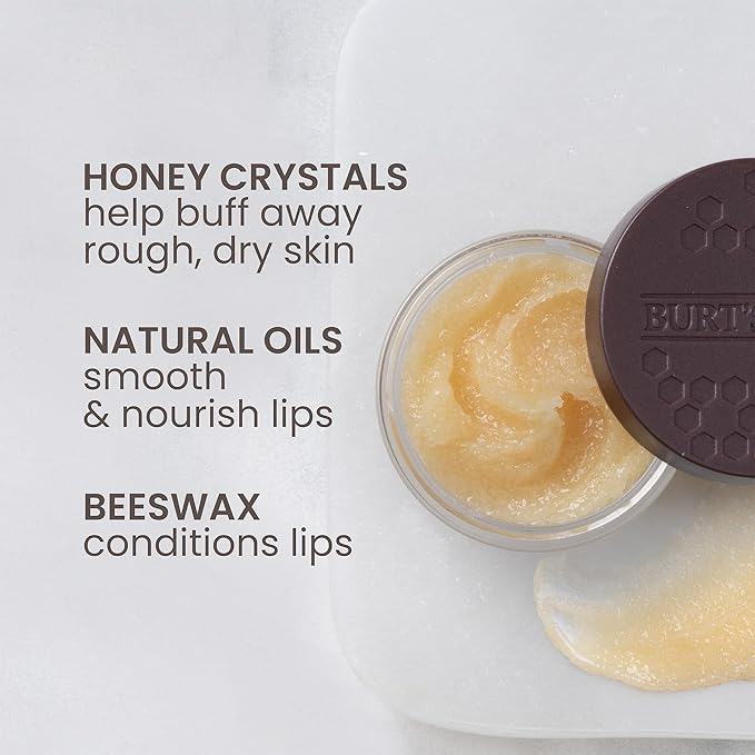 Burt's Bees Conditioning Honey Lip Scrub, Mothers Day Gifts, Exfoliates & Conditions Dry Lips, with Honey Crystals, Use with Overnight Intense Treatment, Natural Origin Care, 0.25 oz.