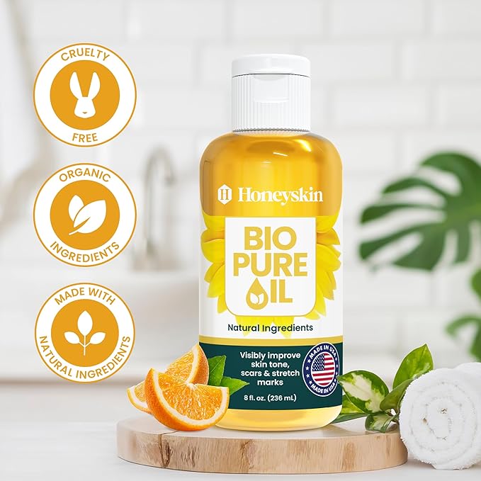 Bio Pure Skincare Oil for skin - Moisturizer for Dry Skin - Pregnancy Stretch Mark Prevention - Oil for Scars - Stretch Mark Treatment with Organic Sweet Almond Oil & Jojoba Oil for skin (8oz)