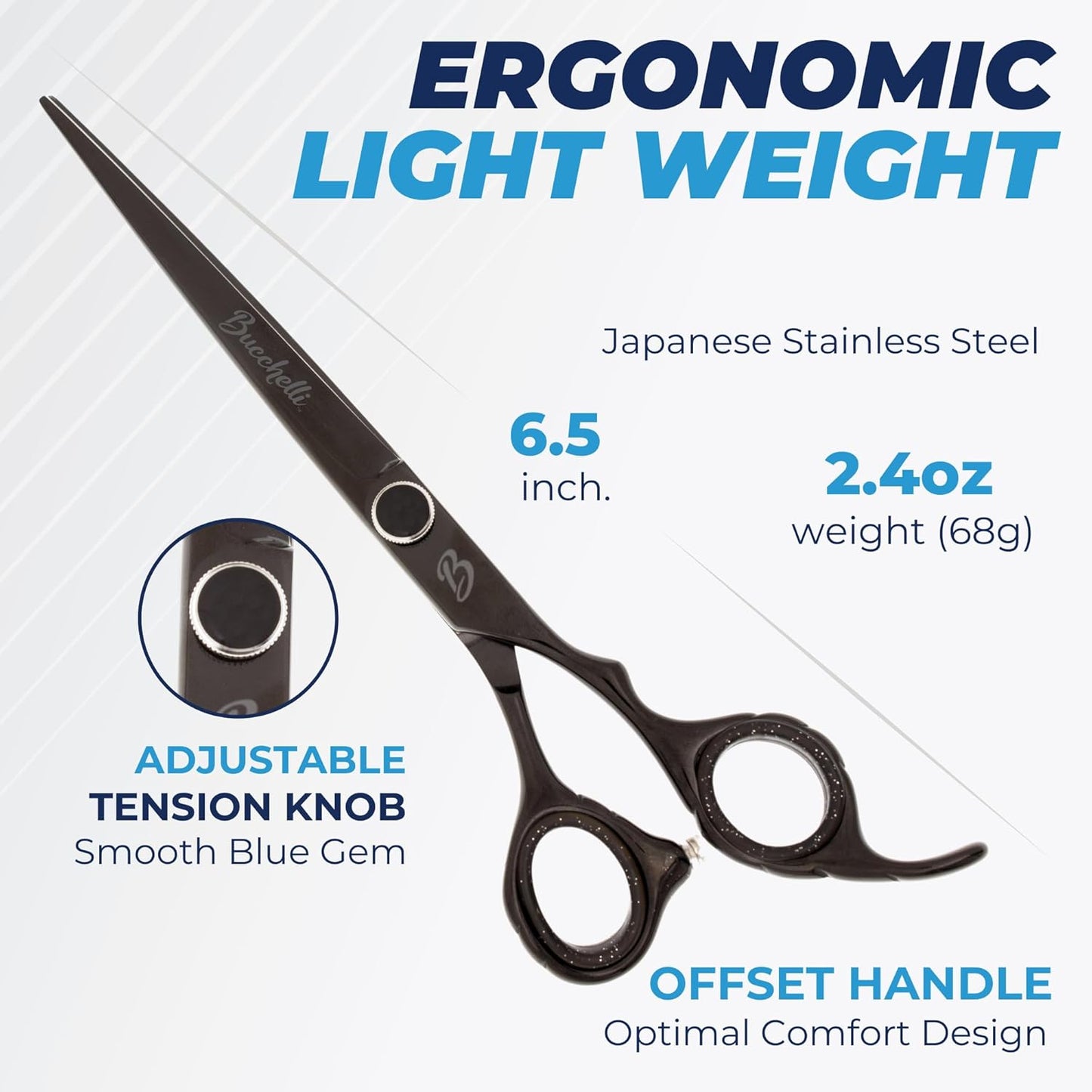 6.5 Inch Hair Cutting Scissors Professional - Japanese 440A Black Barber Shears - Micro Bevel Edge with Adjustable Tension Knob - Hair Shears Black (Black Right 6.5")