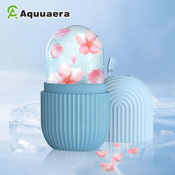 Ice Roller for Face and Eye，Ice Cube Roller Massager for Skin Women Care Tools, Naturally Conditioning De-Puff Eye Bags, Reduce Migraine Pain， Reusable Massage Silicone Ice Mold （Blue）