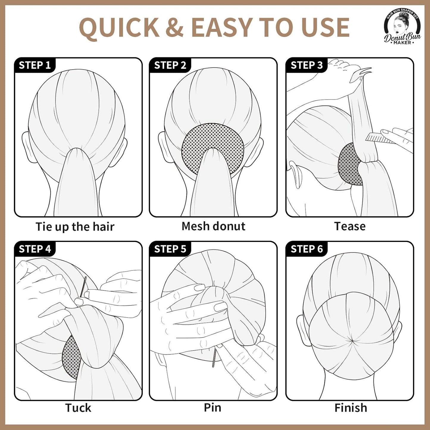 Teenitor Hair Bun, Bun Maker, Hair Donuts for Buns, Ballet Bun Maker for Kids,7pcs, Light Brown