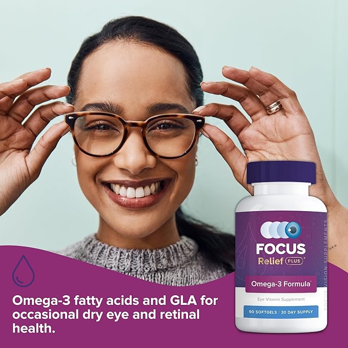 Focus Relief Plus Dry Eye Formula (90 ct. 30 Day Supply) Dry Eye Omega 3 Supplement - Dry Eye Relief Supplement -Omega 3 Fish Oil for Dry Eye