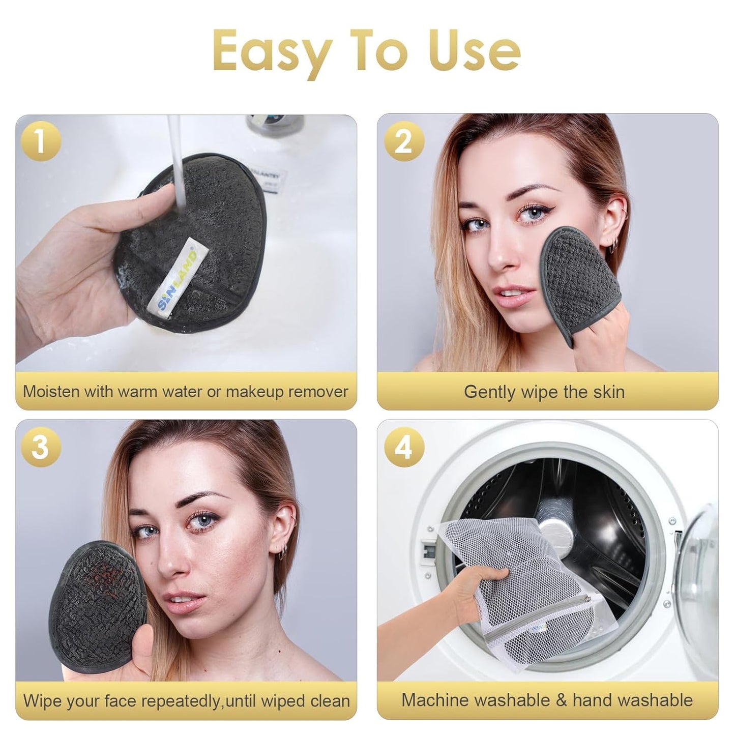 SINLAND Reusable Makeup Remover Pads For Face,Eye,Lips Microfiber Gentle Facial Cleansing Cloths for All Skin Types Friendly for Makeup Remover With Laundry Bag 5.1inchx3.93inch Gray Pack of 12