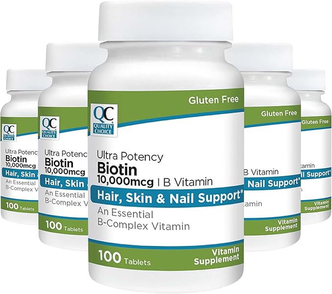 Quality Choice Biotin 10,000 mcg + B Tablets 100 Count Ultra Potency Nail, Skin, & Hair Support