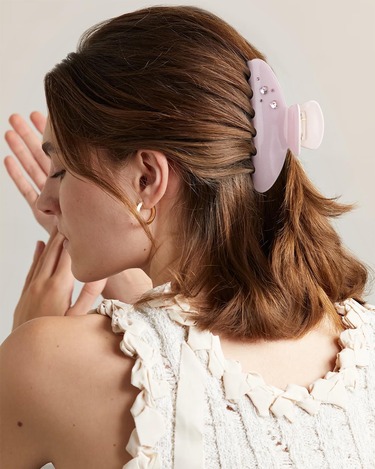 MAORULU Cute Claw Clip for Women – 4'' Large Acetate Hair Clips for Thick Thin Curly Long Hair, Rhinestone Jaw Clip Non-slip Hair Clamps, Strong Hold, Stylish French Design (Pink Rhinestone Clips)