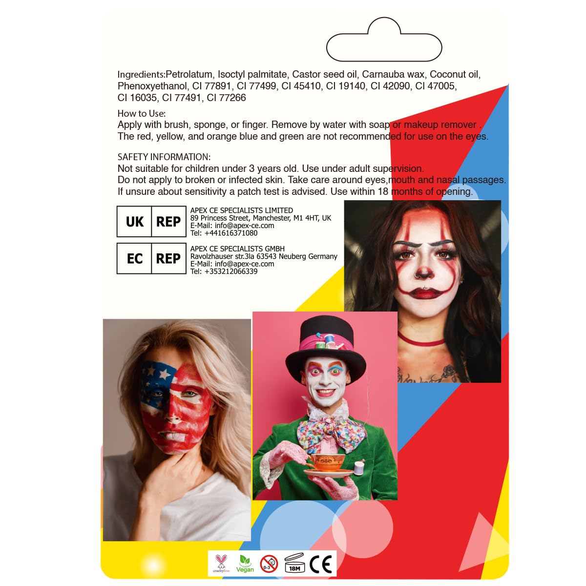 Bowitzki Halloween Makeup Palette 5 Colors Face Body Paint Oil Based with Brush for Zombie Skeleton Clown Witch Football Baseball Sports SFX Costume Cosplay Dress Up (Classic)