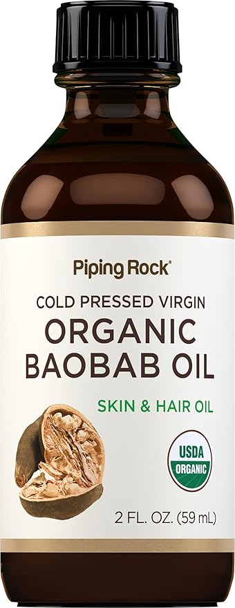 Piping Rock Baobab Oil Organic | 2 fl oz | For Hair, Skin, and Face | Cold Pressed Virgin