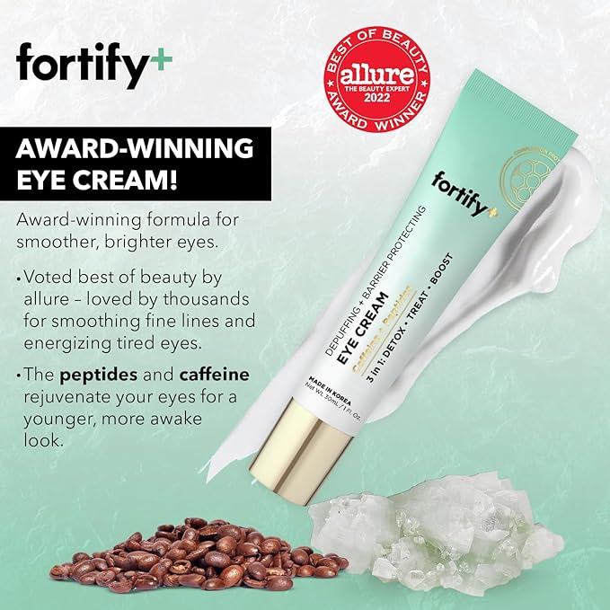 Fortify 9-in-1 Natural Skincare Eye Cream - De-Puffing & Protecting, Dermatologist Tested - Hydrates & Refreshes, Made in Korea - 30ML (1 Pack)