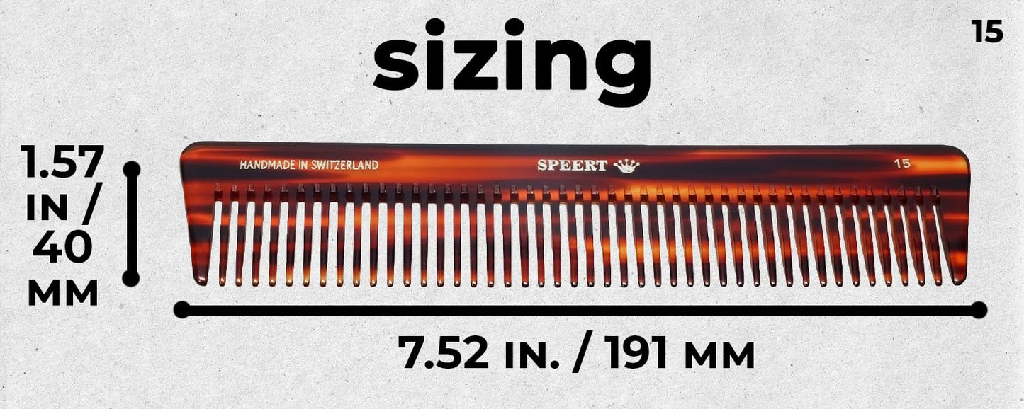 Hand-made European Swiss Tortoise comb #15 7 3/8"x 1 9/16"Inch Havana Brown Gold