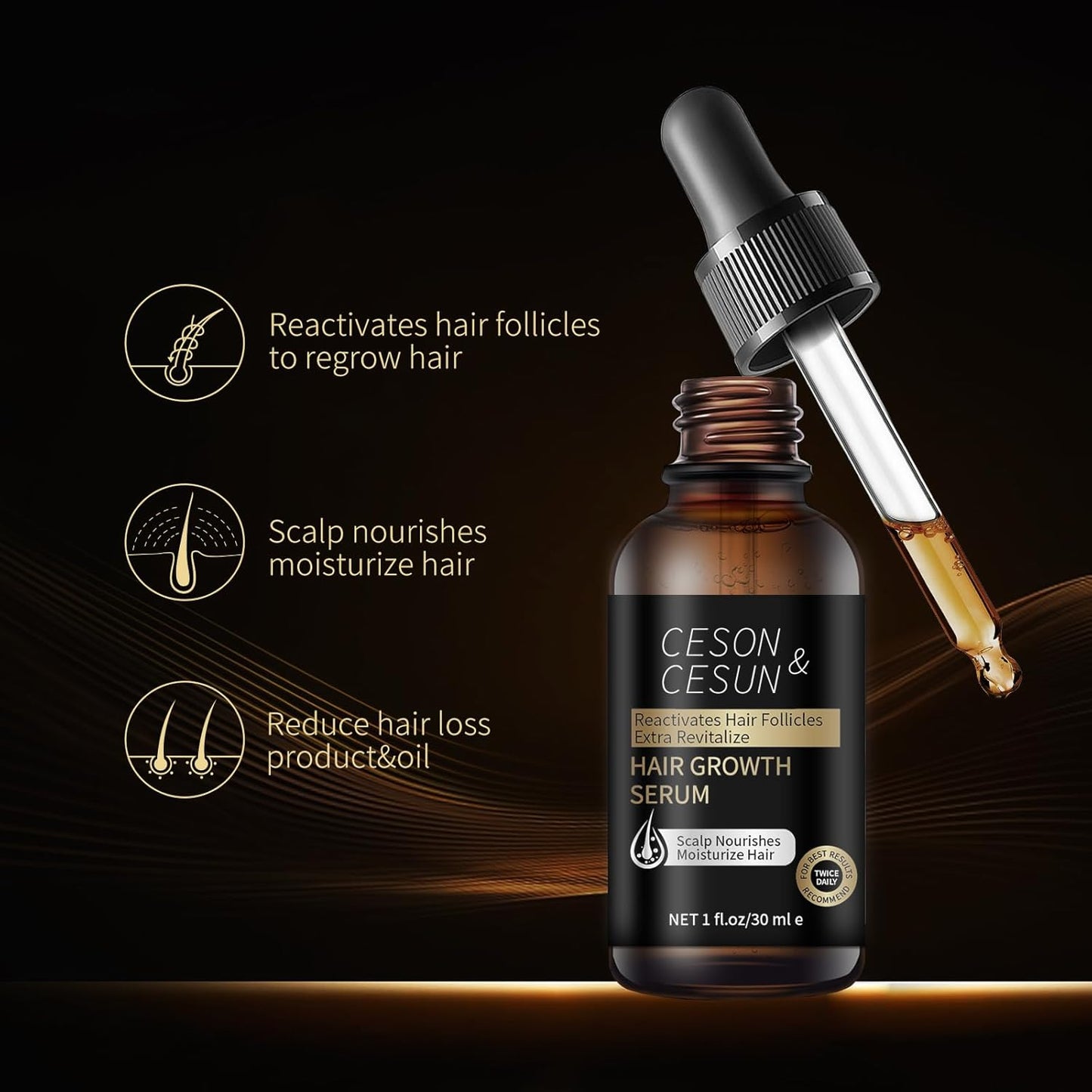 Ceson&Cesun Hair Growth Serum/Scalp Oil - Biotin & Rosemary Castor Oil Treatment for Stronger Thicker Longer Hair, Water-Based – Natural Hair Growth Thickening Treatment for Men & Women