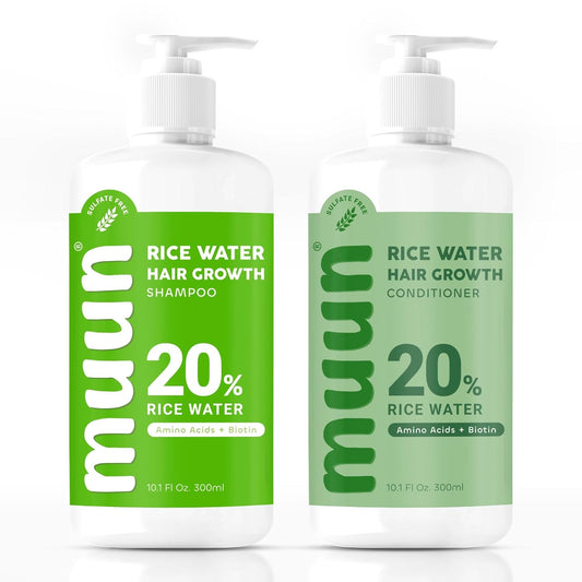 Muun Rice Water Shampoo and Conditioner Set for Hair Growth, Regrowth, Thinning Hair and Anti Hair Loss, Fall with Natural Ingredients including Biotin, Keratin and Caffeine, Men and Women.
