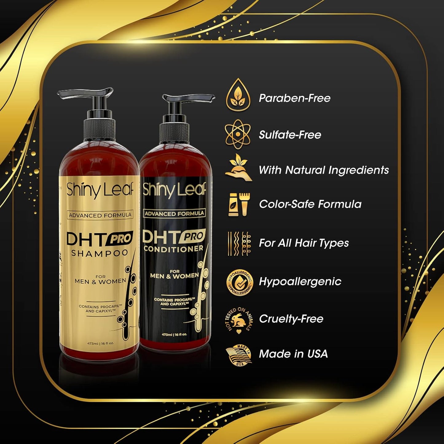 DHT Pro Shampoo and Conditioner - Advanced Formula with Procapil and Capixyl, DHT Blockers, Made In USA, Hair Loss Solution for Men and Women, Stimulates Follicles, SupportsThinning Hair