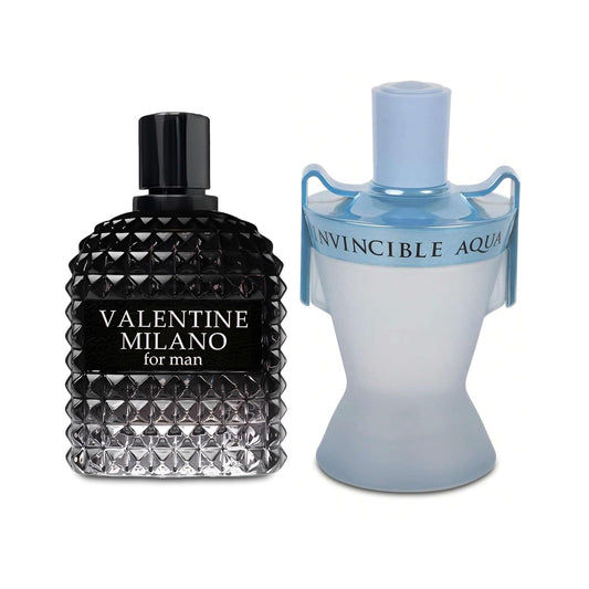 2PCS Valentine Milano/Invincible Aqua Eau De Toilette for Men-Fresh,Romantic Scent Perfume for Men 3.4 Fl Oz Each Mens Cologne For All Skin Daily Used