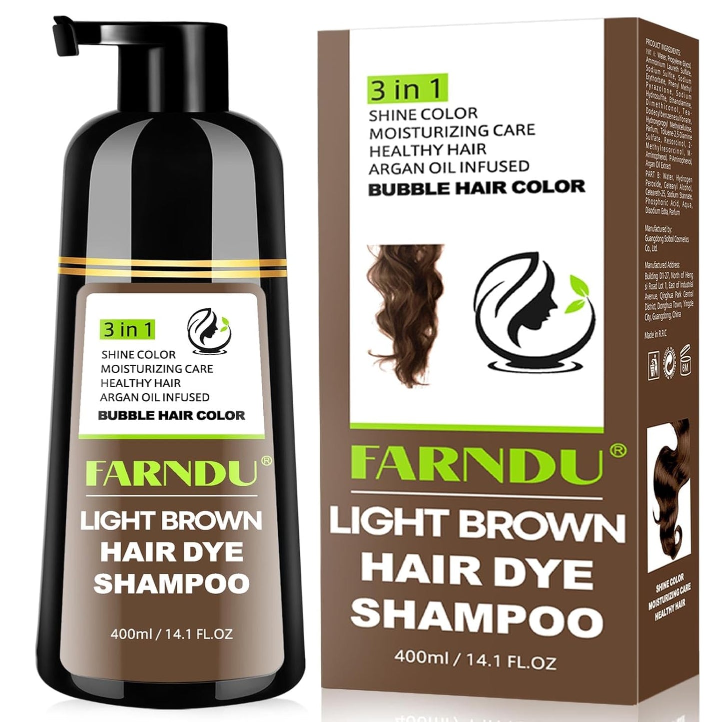 Light Brown Hair Dye Shampoo, 3 in 1 Instant Hair Color with 15 Min Gray Coverage, Natural Semi-Permanent Herbal Shampoo for Men & Women