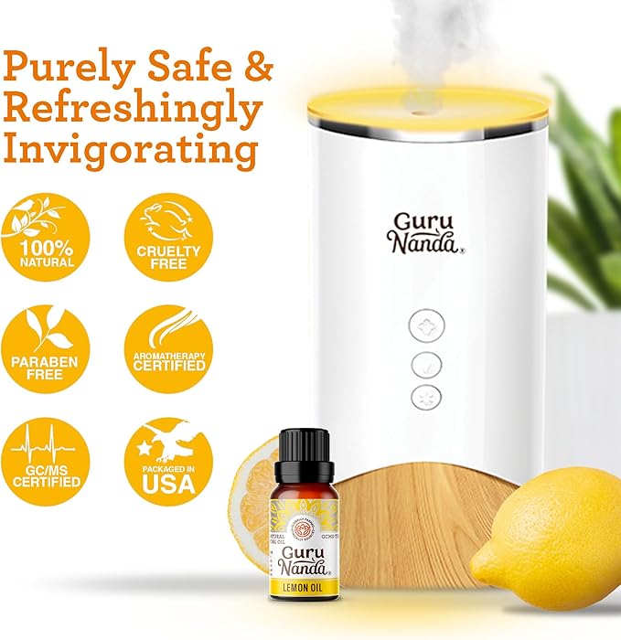 GuruNanda Lemon Essential Oil - 100% Pure, Natural, Undiluted Aromatherapy Oil for Diffusers, Massage & DIY Recipes - Fresh Citrus Scent (2x0.5 Fl Oz)