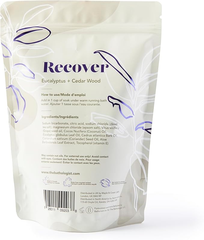 The Bathologist Recover Fizzy Bath Soak, Eucalyptus + Cedar Wood, Made with Essential Oils, Magenesium Sulfate, Dead Sea Salt & Aloe Botanicals, Approximately 5 Baths, 32 oz