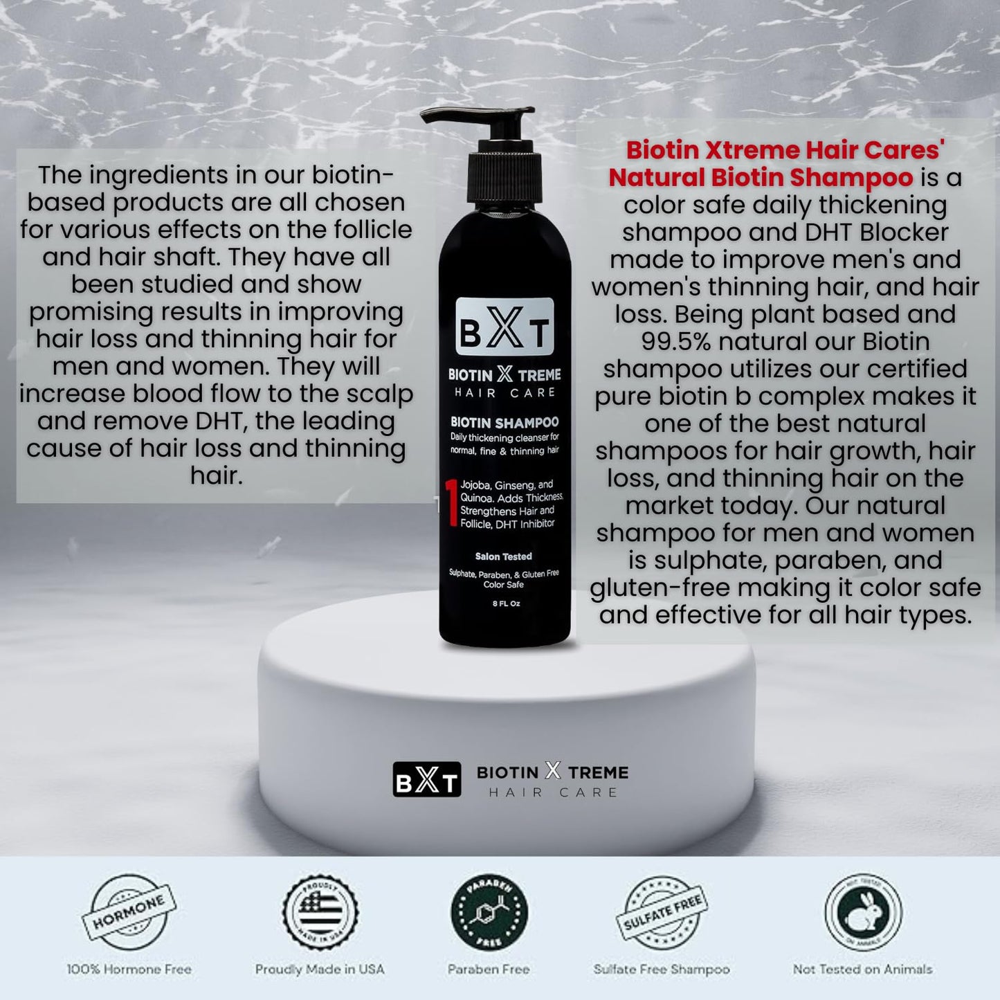 Biotin X Treme Hair Natural Shampoo for Hair Loss & Thinning Hair - Color-Safe, DHT Blocker, Sulfate-Free, Paraben-Free - For Men & Women - Promotes Hair Growth, Strengthens, and Thickens - 16 oz