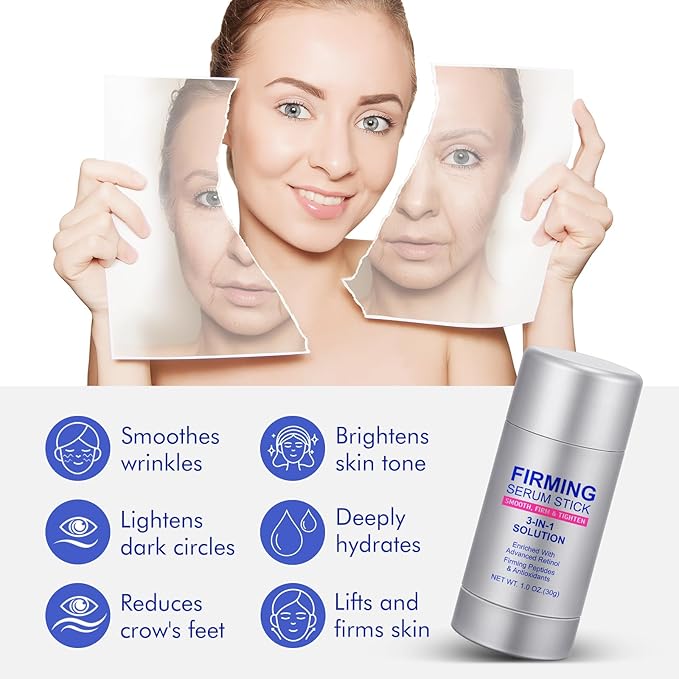 Advanced Retinol Firming Serum Stick,Retinol Face Stick,3-in-1 Smooth,Tighten and Firm Face,Neck & Jawline, Reduces Wrinkles,Nourishing Anti Aging Repair Cream for All Skin Types,1.0 OZ.(30G)