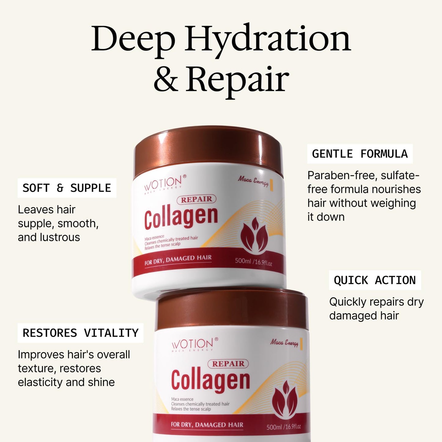 Collagen Hair Treatment Deep Repair Conditioning Argan Oil Collagen Hair Mask Essence for Dry Damaged Hair All Hair Types 16.90 oz 500ml