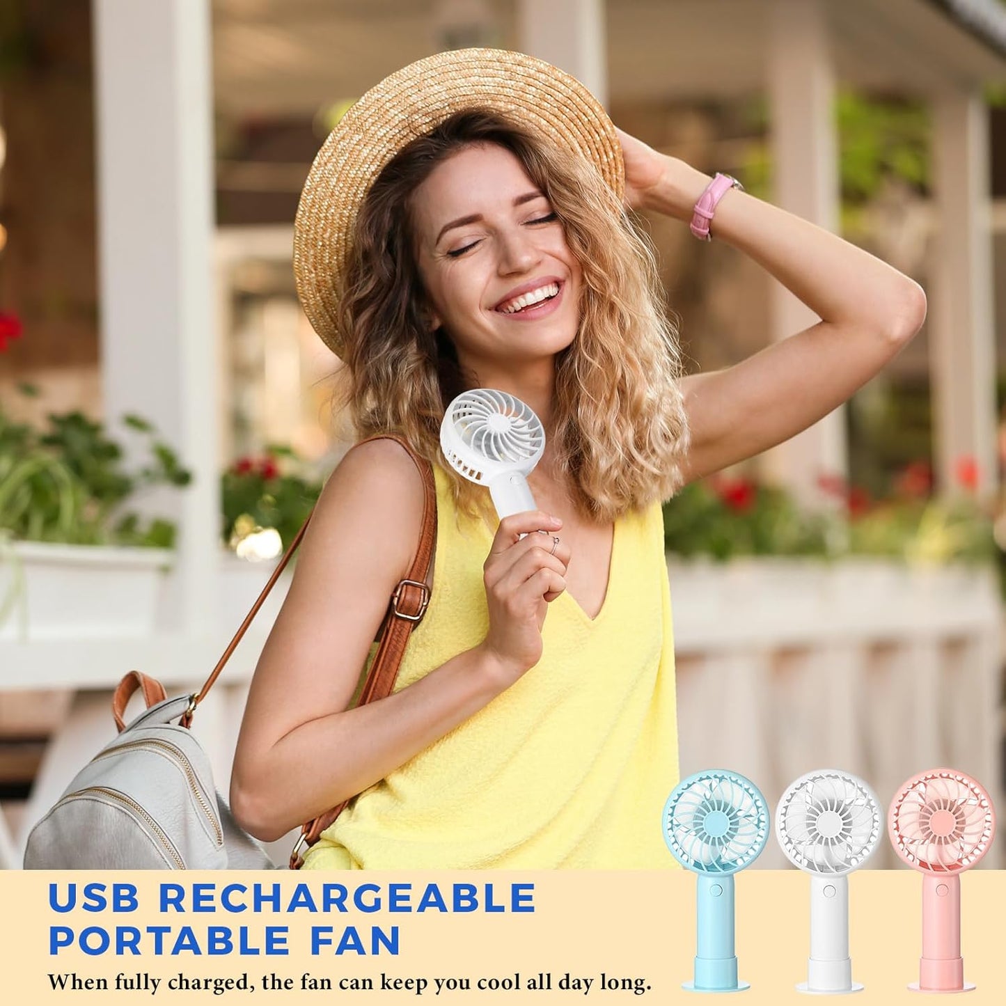 6 Pcs Mini Powerful Handheld Fan 3 Speed Personal Small Portable Rechargeable Fan with Base USB for Women Eyelash Makeup Office Travel Beach Indoor Outdoor (Mixed Colors)