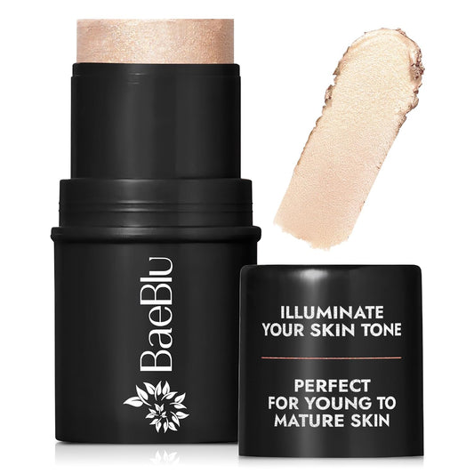 BaeBlu - Organic Blush Tube, Chardonnay - 100% Natural Vegan Cream Blush Sticks, Multi-Use Bronzer, & Highlighter for Lips, Cheeks & Eyes, Buildable Shimmer, Gluten-Free, Paraben-Free, Made in USA