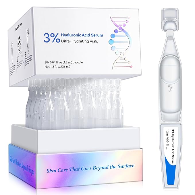 3% Hyaluronic Acid Serum Ultra-Hydrating Vials,Hyaluronic Acid, Hyaluronic Acid Serum for Face Serum for Women Anti Aging Single-Use Hyaluronic Acid Tubes Vials(1 Box of 30)