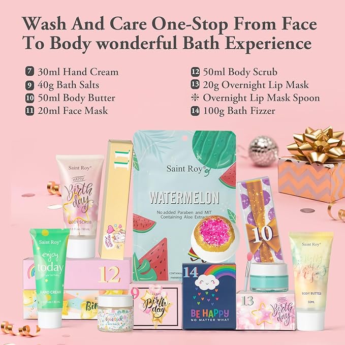 Luxury Spa Gifts for Her - 15pcs Birthday Surprise Box with Hand Cream, DIY Nails Set & Skin Care Gift Sets for Women, Moms & Daughters