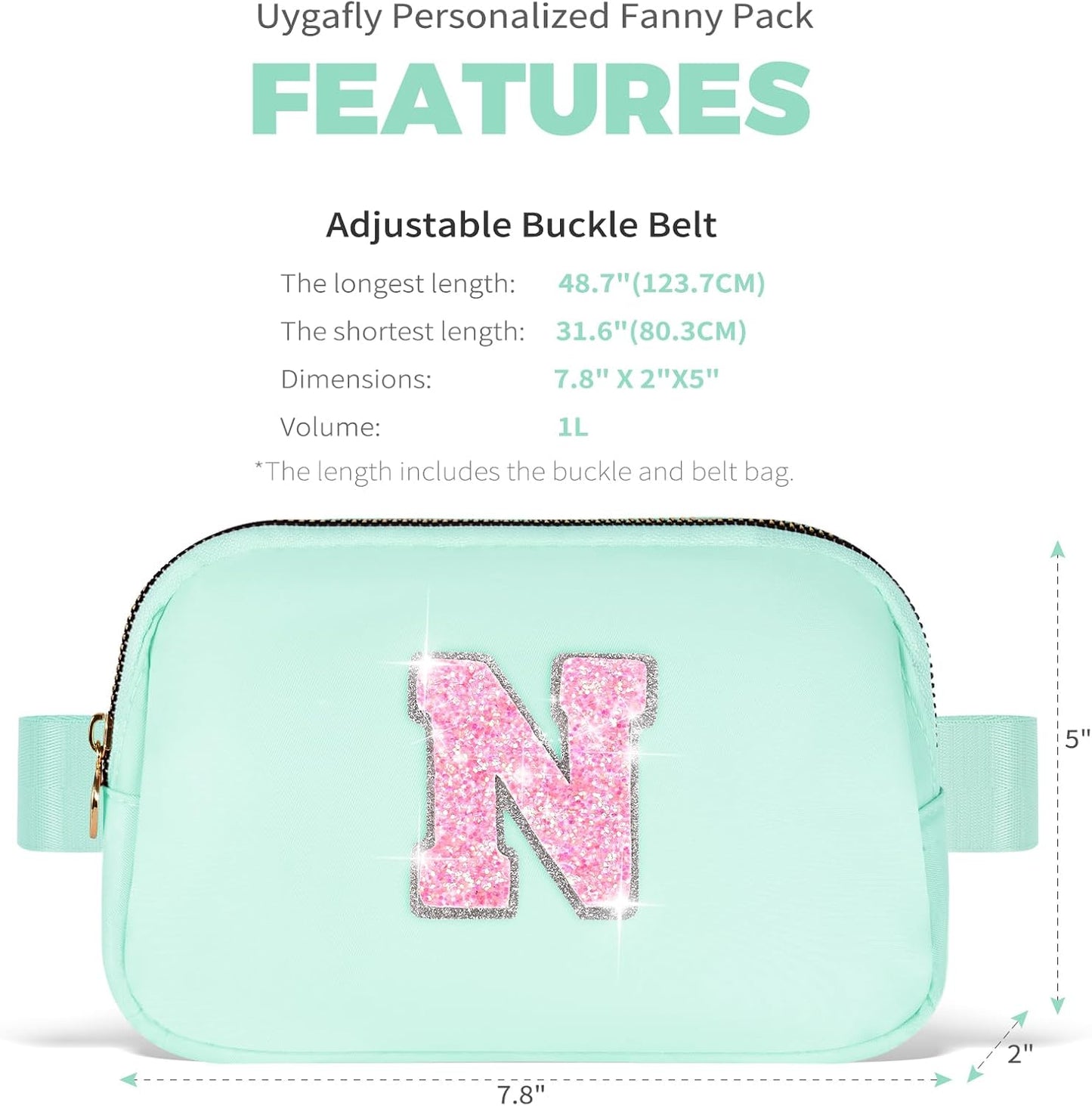 Fanny Pack Belt Bag Crossbody Bags with Initials Letter Patch Trendy Stuff for Teens Cute Stuff Birthday Gifts for Teenager Girls | Light Green,Initial N