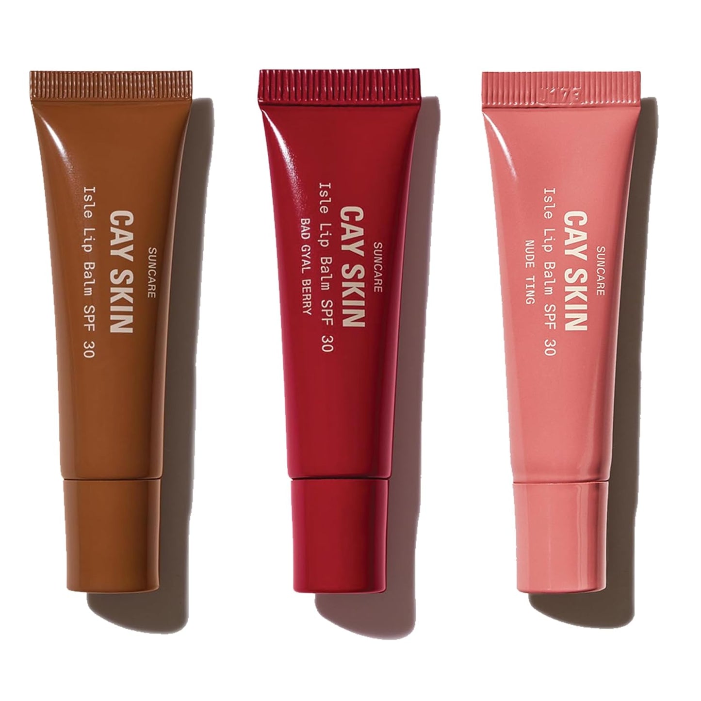 Cay Skin Isle Lip Balm SPF 30 – High Shine, Hydrating + Sheer Lip Gloss in Vanilla Brown Sugar Flavor – Formulated with Natural Ingredients for All Skin Tones – 3-Pack, Rose, Clear, Nude, 1.05 oz