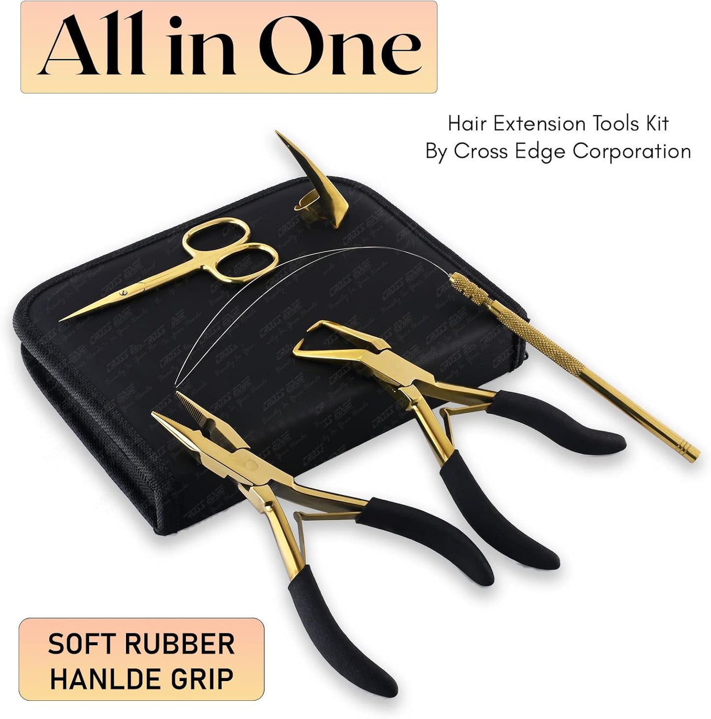 Hair Extension Tools Kit – Micro Beads Remover & Crimping Pliers, Hair Loop Tool with Extra Wires, Quick Parting Tool & Mini Scissor in Soft Case for I-Tip, Sew in & Microlink Extensions