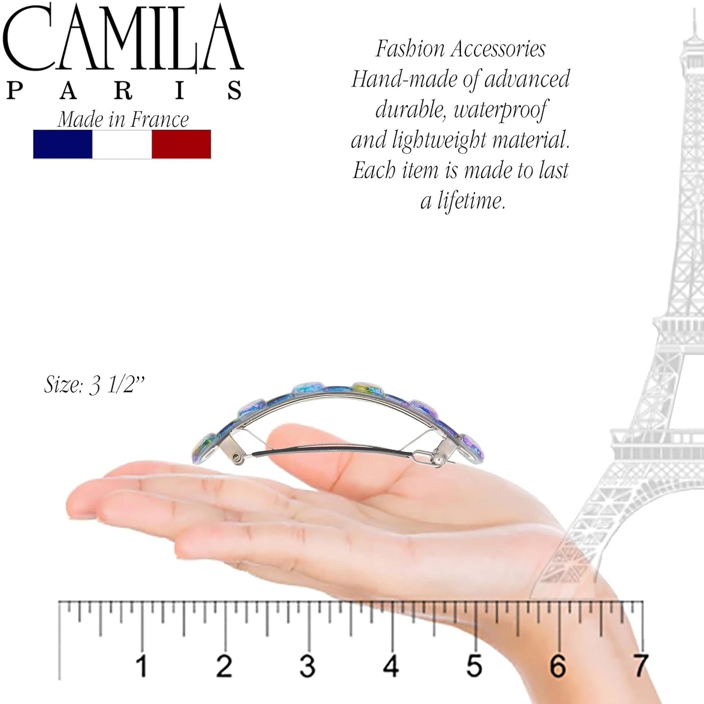 Camila Paris CP3305 French Hair Barrette Clip for Girls for Thick Curly Wavy Long Hair, Strong Hold Grip Hair Clips for Women, Automatic, No Slip Durable Styling Girls Hair Accessories, Made in France