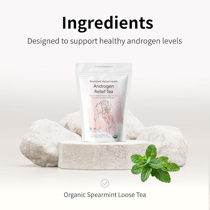 Nourished Androgen Relief Spearmint Tea - Organic Herbal Spearmint Tea for Clear Skin and Reduced Unwanted Facial Hair Growth - 120 Servings