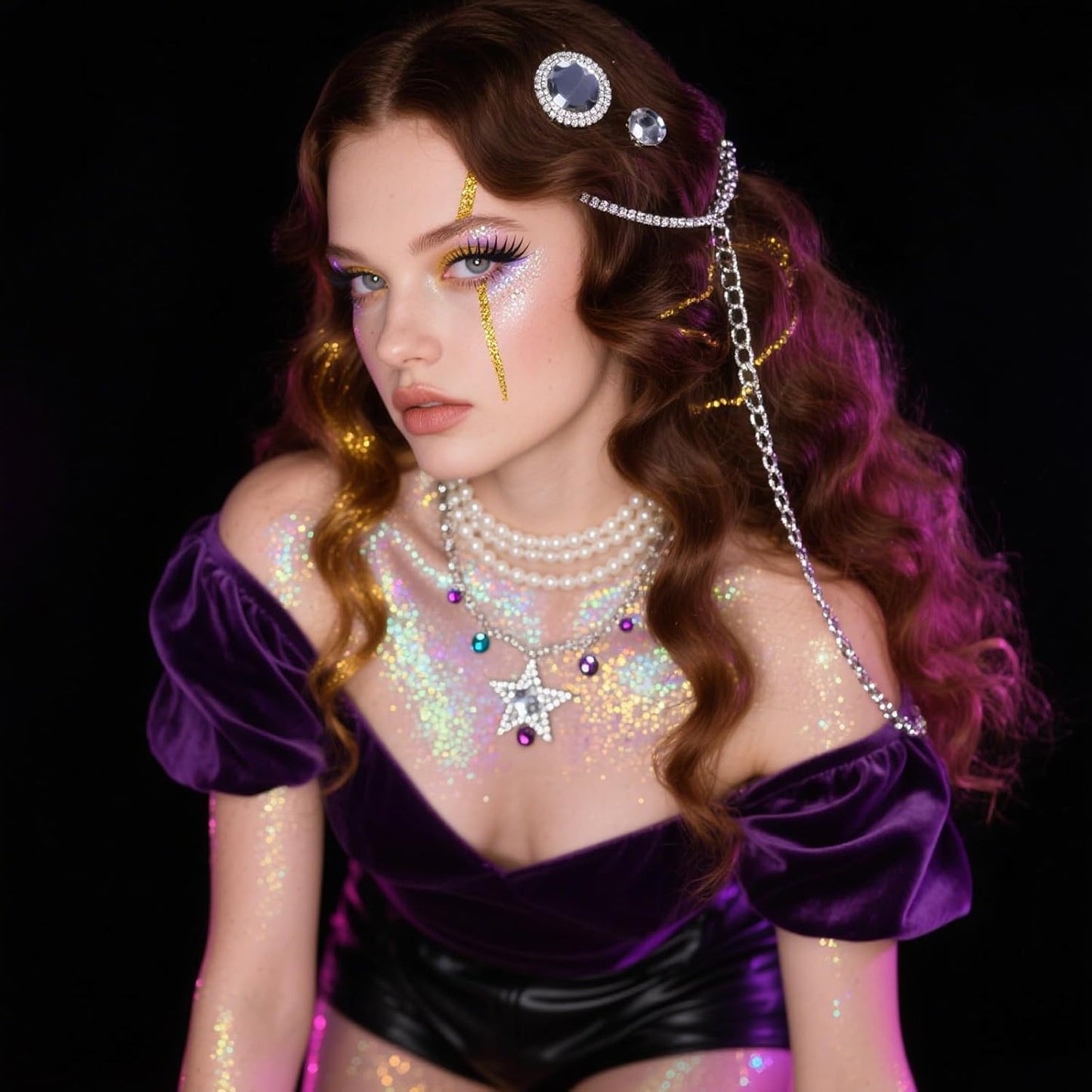 2 Pcs Silver Body Glitter Stick, Mermaid Glitter Gel Long Lasting Shimmer Hair Eyeshadow Face Body Glitter Concerts Music Festivals Halloween Sparkle Makeup for Women and Kids(Silver/Gold)