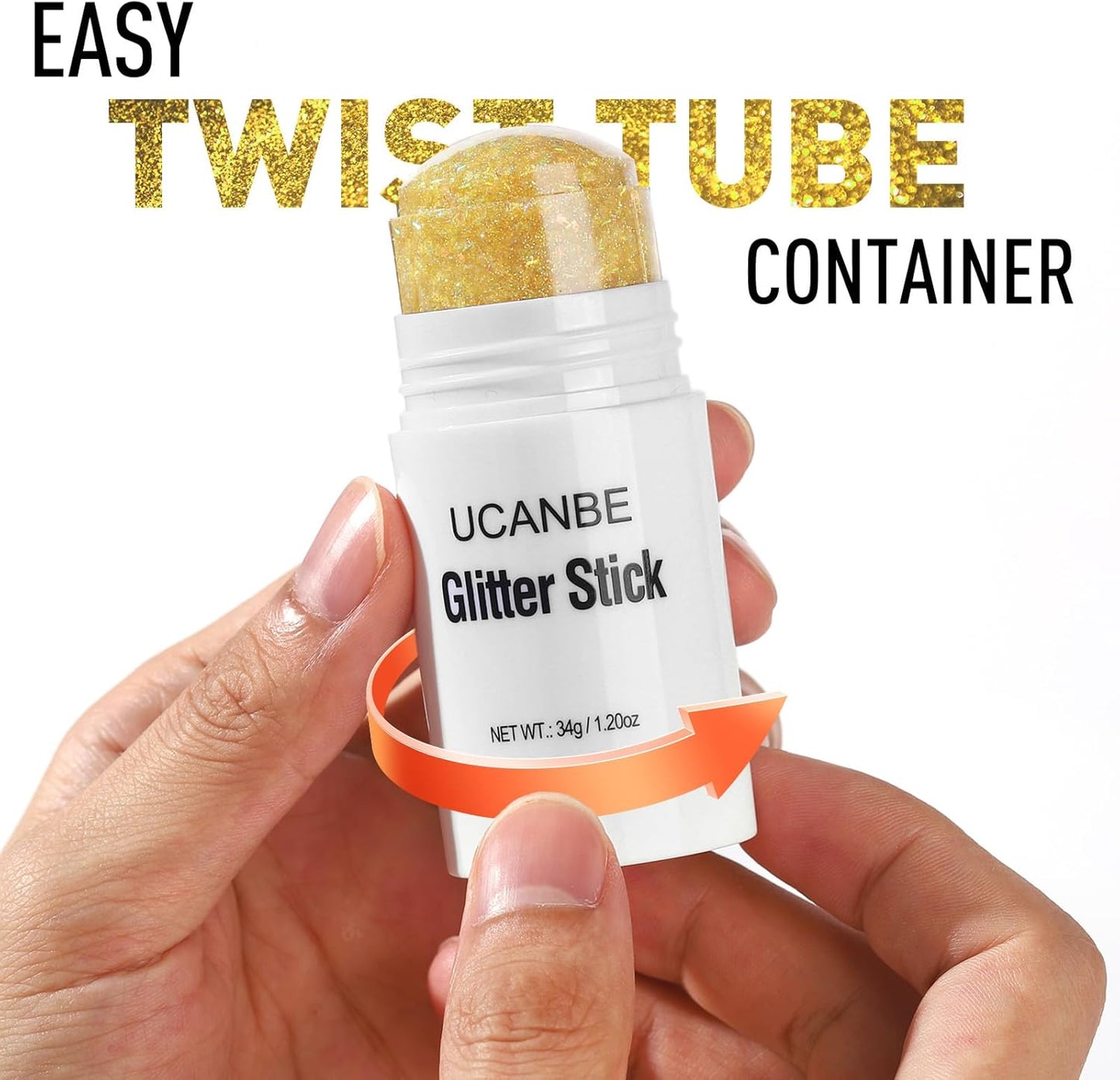 UCANBE Gold Body Glitter Stick for Singer Concerts Music Festivals, Face Glitter Makeup for Face Body Hair Eyes & Lips, Chunky Glitter Sparkling Mermaid Sequins for Women 1.2OZ