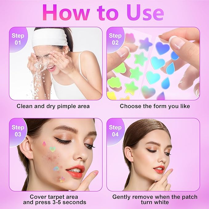 224 Counts Cute & Fashion Stars Pimple Patches for Face, Hydrocolloid Acne Patches, Zits Absorbing Patch, Covering Zits and Blemishes with Salicylic Acid, Tea Oil & Centella, Cruelty Free