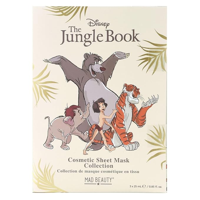 The Jungle Book Cosmetic Sheet Mask Set Disney | MAD Beauty | Aloe vera, Hydrating Moisturizing Trio Baloo Hathi Shere Khan | Gift for Men & Women Adults