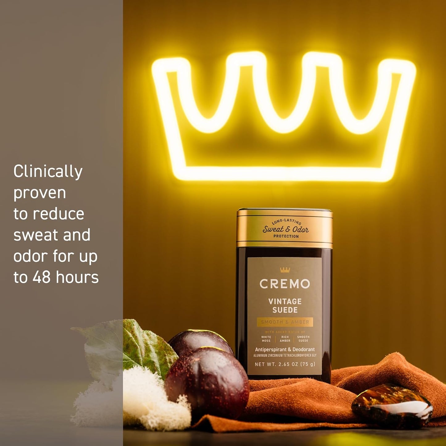 Cremo Vintage Suede Antiperspirant & Deodorant for Men, 48-hour Sweat and Odor Protection, 2.65oz