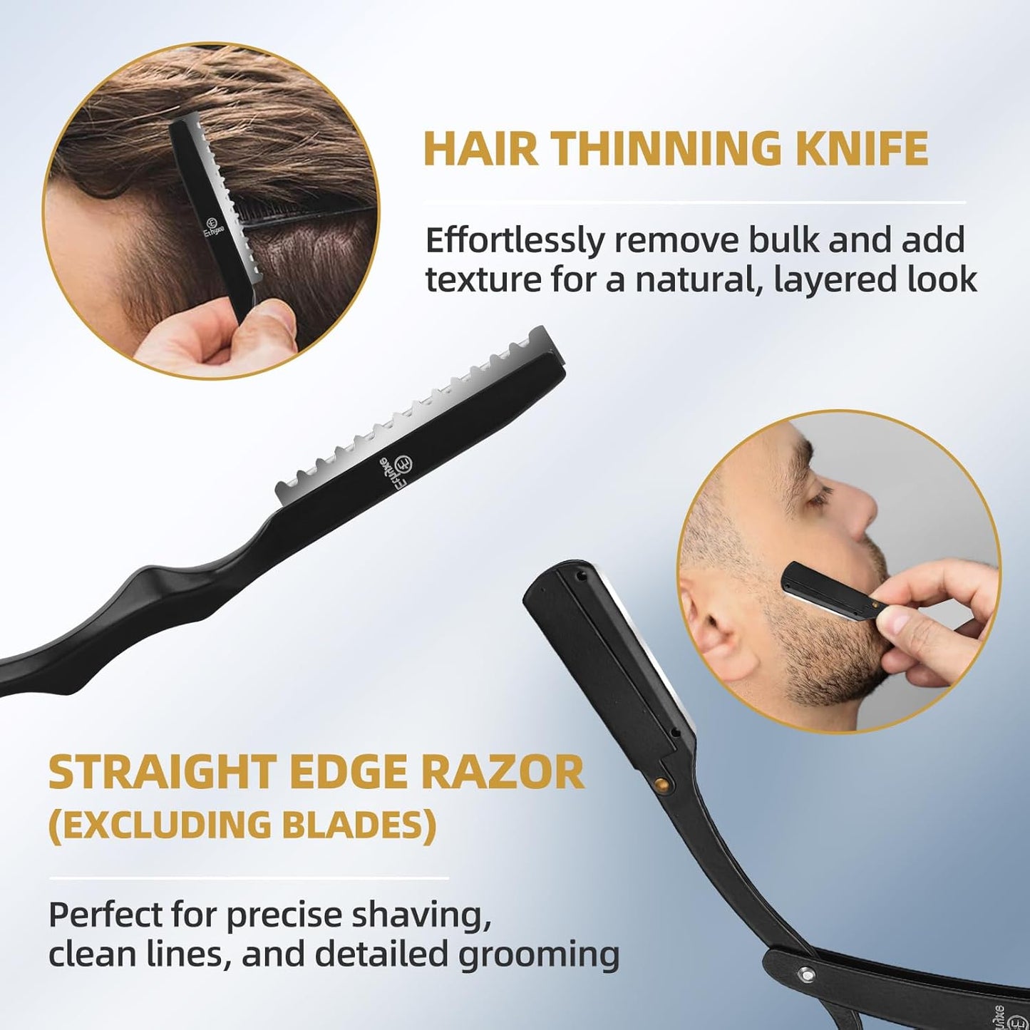 Hair Cutting Scissors Kit - 9 PCS Professional Haircut Scissors Set with Stainless Steel Straight and Thinning Shears for Home, Salon, and Barber Use (Black & Gold)