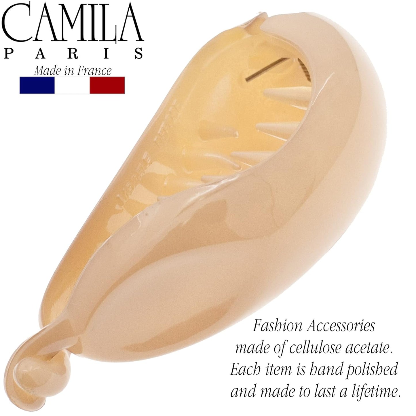 Camila Paris CP3044 2.75 Inch Small Hair Clips for Women Beige, Strong Hold Decorative, Durable Styling Girls Hair Accessories. Hair Ponytail For Women with Curly Thick Hair. Made in France