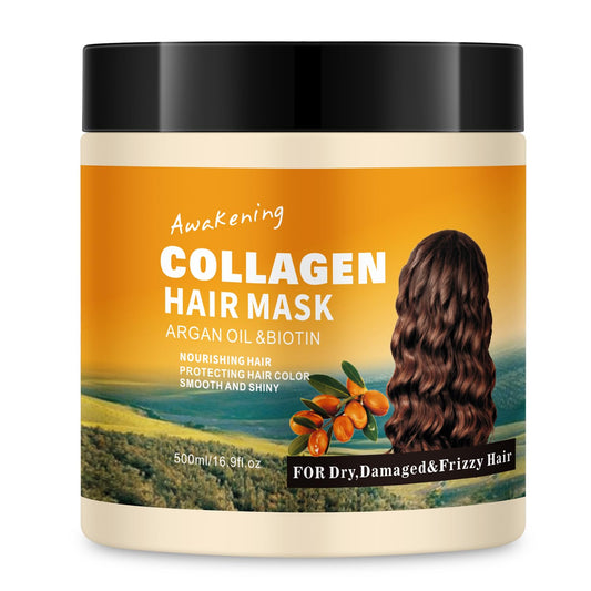 Hair Mask Deep Treatment Conditioner Collagen Protein Argan Oil Biotin Repair For Dry Damaged Frizzy Curly All Hair Types(16.9 Fl Oz/500ml) (collagen)