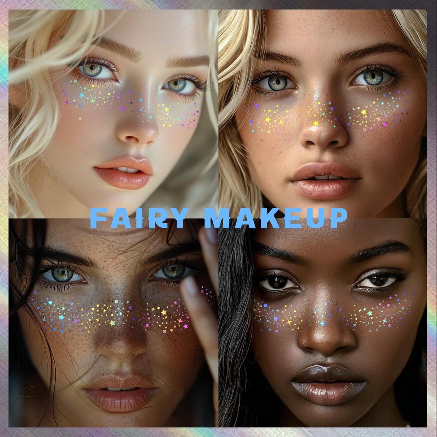 24pcs Face Glitter Freckles Tattoo, Holographic Chameleon Body Glitter Faux Freckle Stickers for Women Girls, Sparkle Star Speckles Makeup Patches Concert Festival Rave Cosplay Accessories