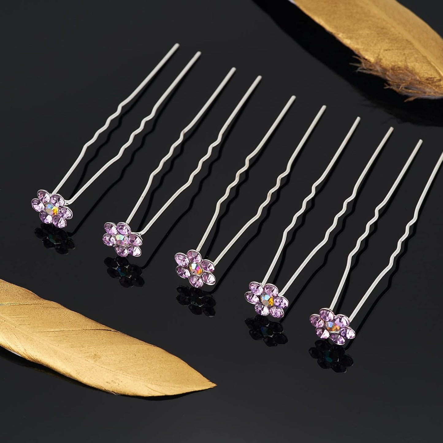 20 Pack (Violet) Crystal Flower Hair Pins Rhinestone Hair Clips for Bridal Wedding Women Hair Jewelry Accessories, with Clear Container